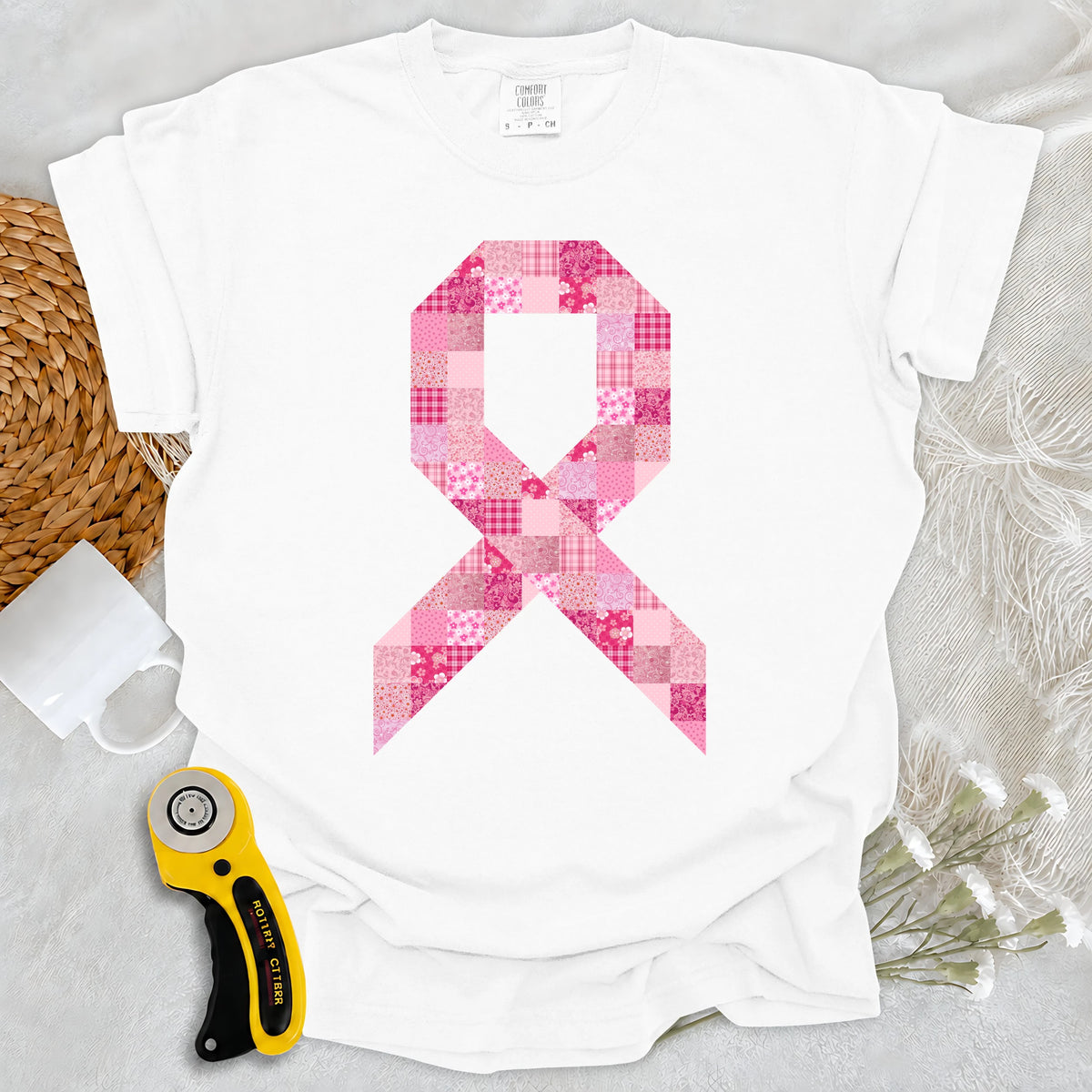 Comfort Colors Pink Patchwork Ribbon T-shirt