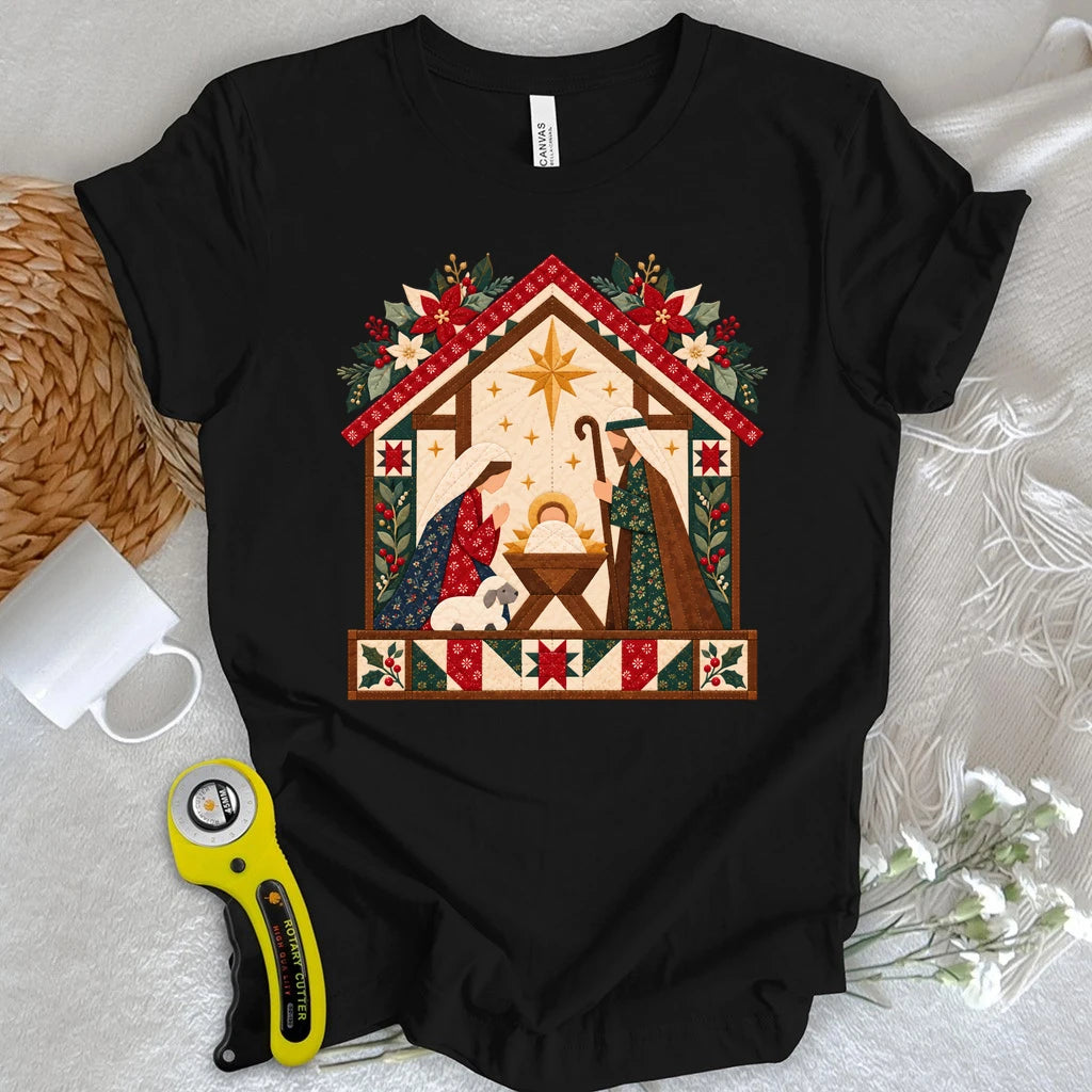 Christmas Nativity Quilt House T-shirt