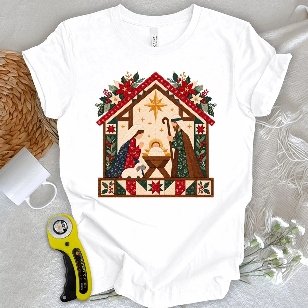 Christmas Nativity Quilt House T-shirt