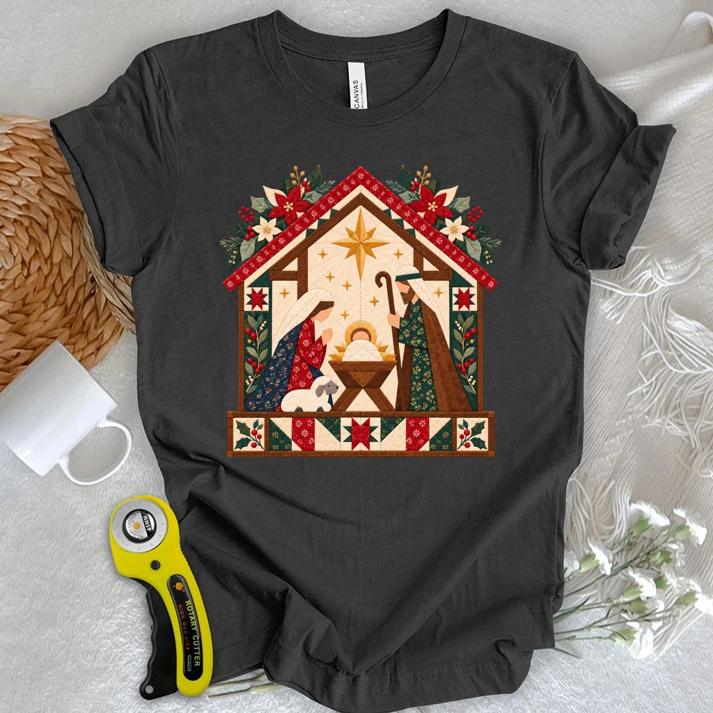 Christmas Nativity Quilt House T-shirt