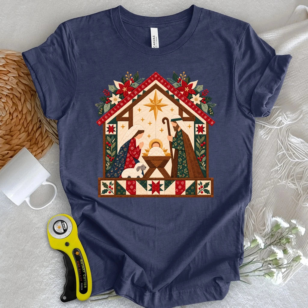 Christmas Nativity Quilt House T-shirt