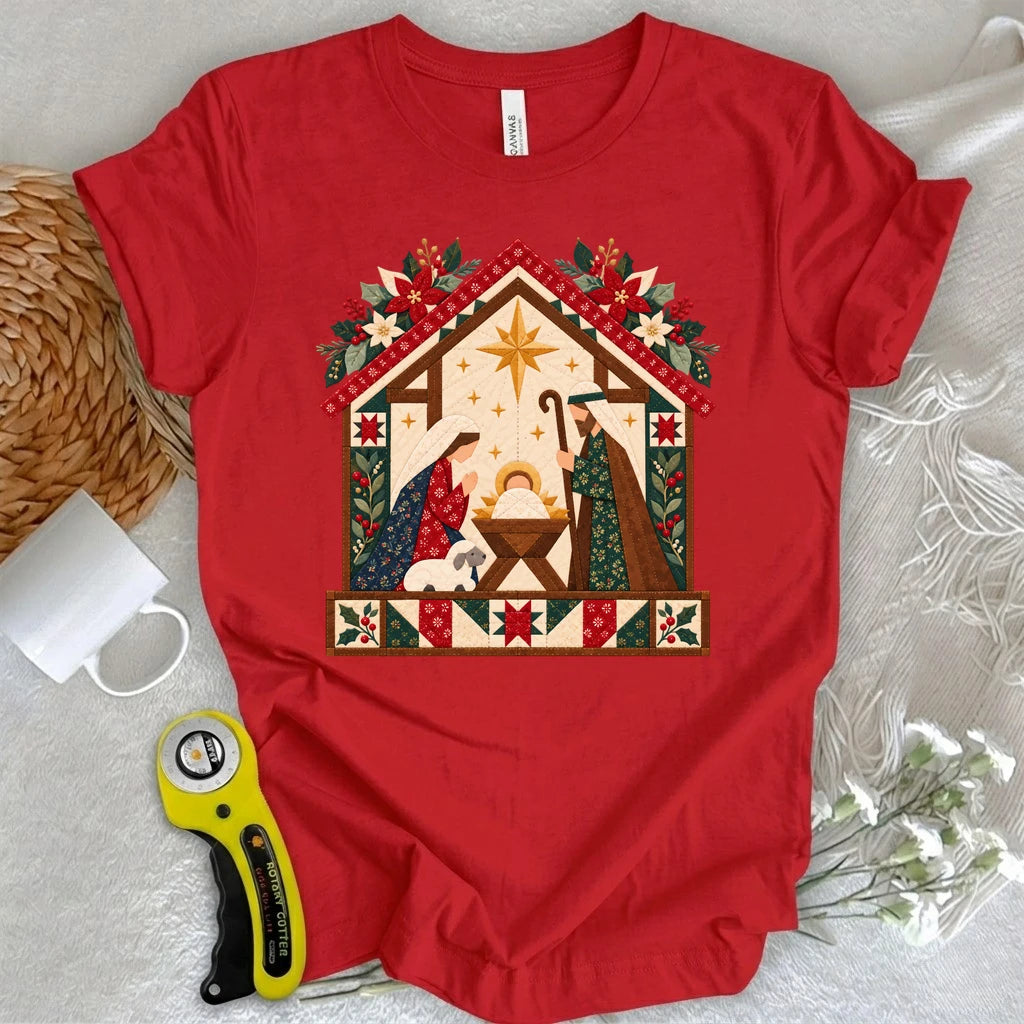 Christmas Nativity Quilt House T-shirt