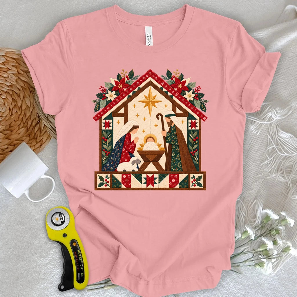 Christmas Nativity Quilt House T-shirt