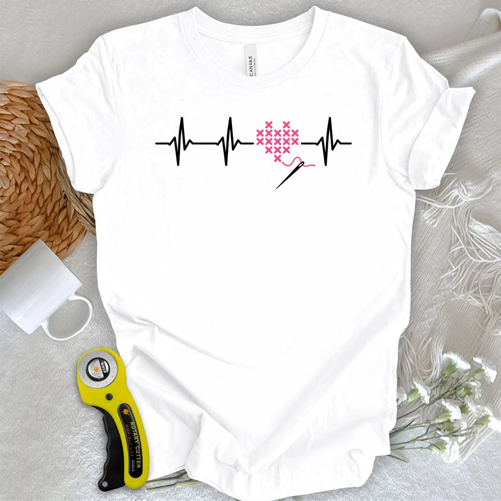 Cross Stitch Heartbeat T-shirt