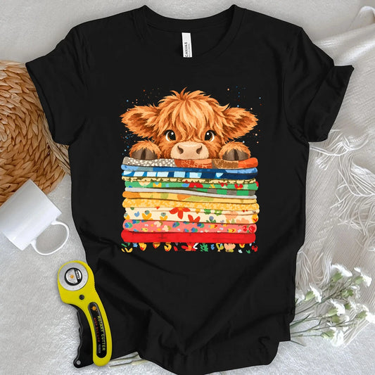Highland Cow on a Fabric Stack T-shirt