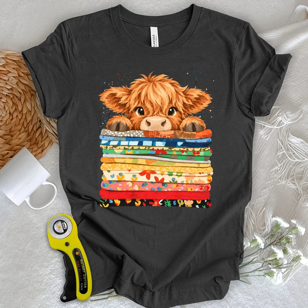 Highland Cow on a Fabric Stack T-shirt