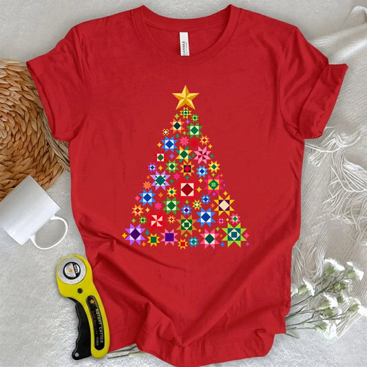 Patchwork Star Christmas Tree T-shirt