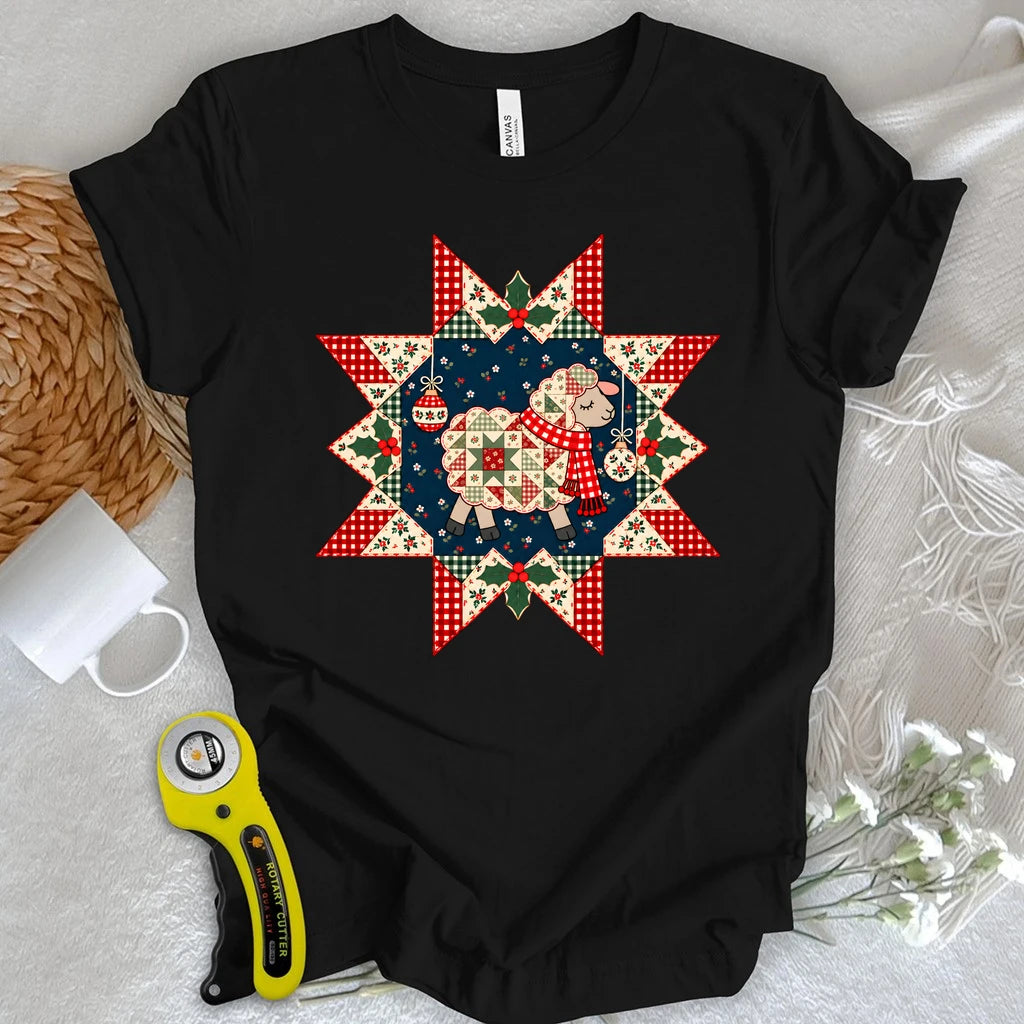 Christmas Lamb Patchwork T-shirt