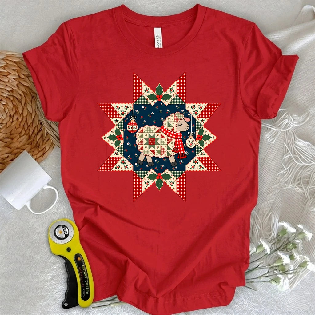 Christmas Lamb Patchwork T-shirt