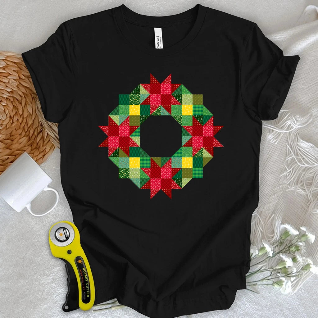 Patchwork Christmas Wreath T-shirt