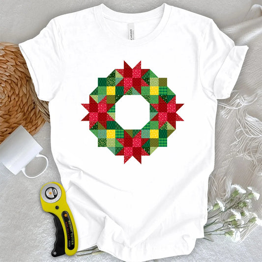 Patchwork Christmas Wreath T-shirt