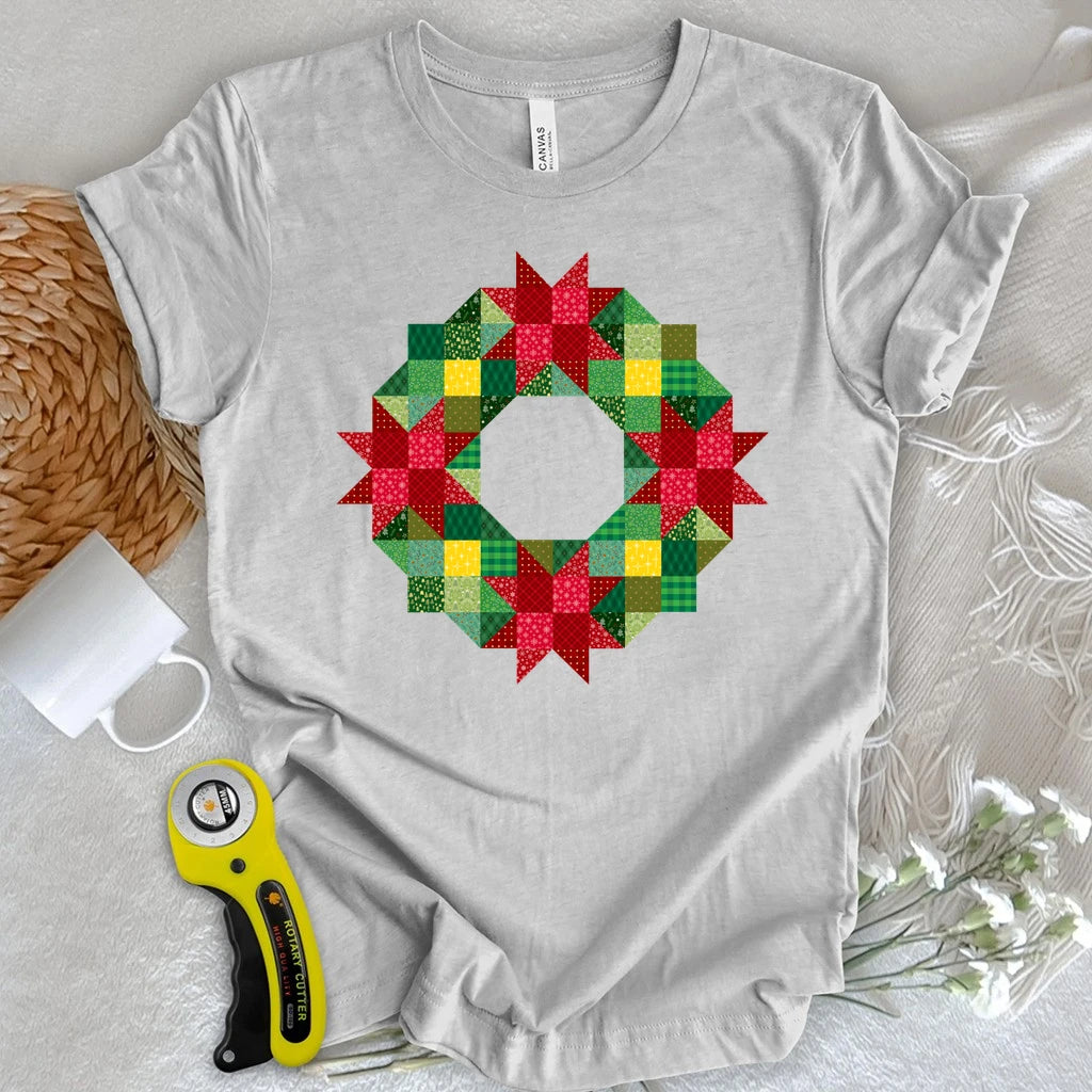 Patchwork Christmas Wreath T-shirt