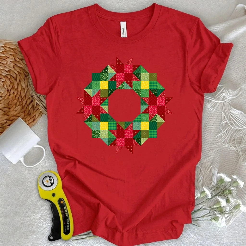 Patchwork Christmas Wreath T-shirt