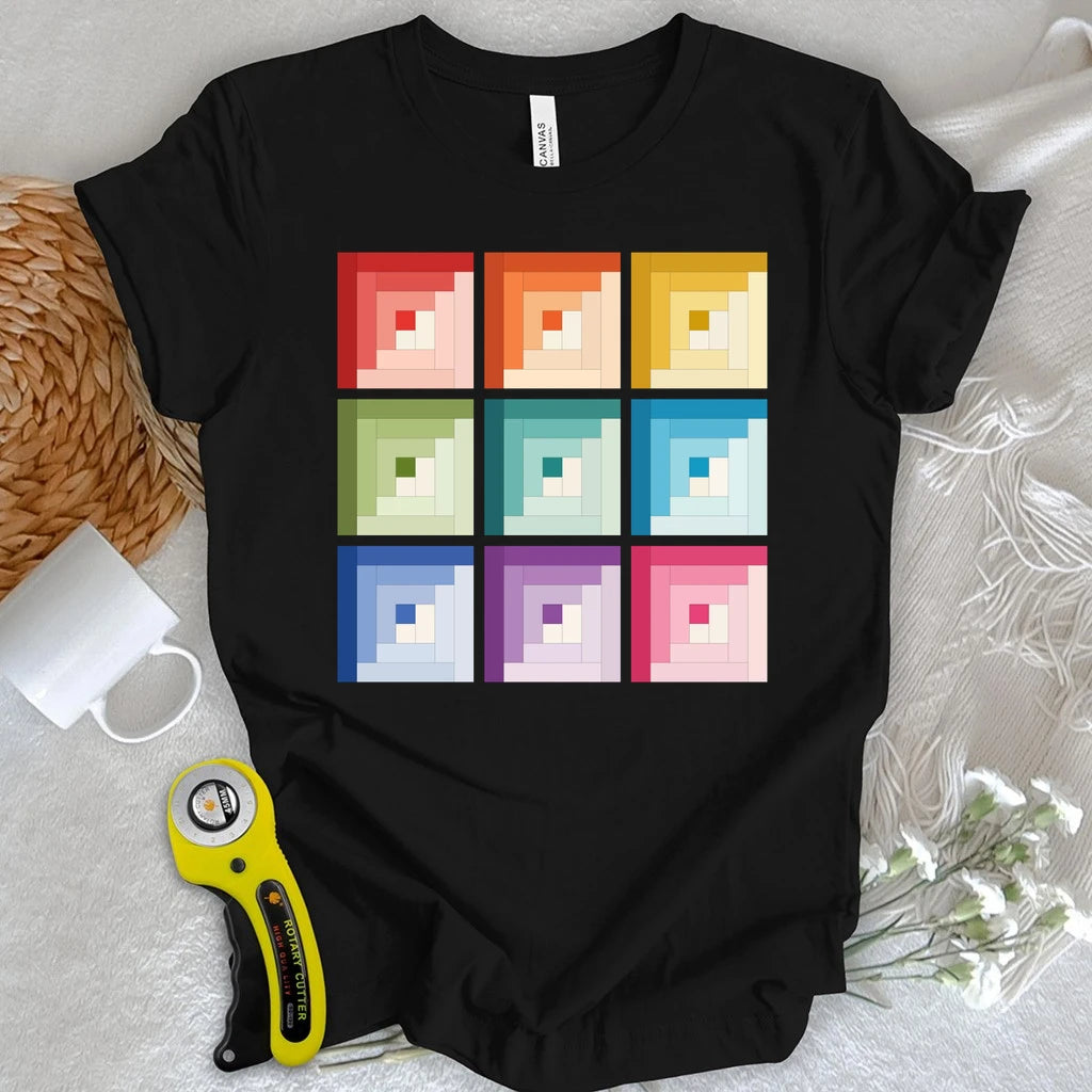 Ombre Log Cabin Quilt Block T-shirt