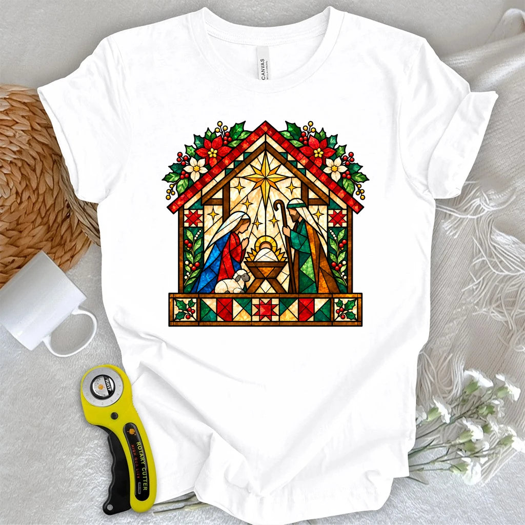 Nativity Glass Stain Quilt T-shirt