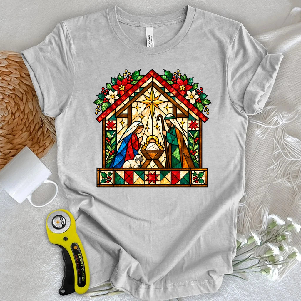 Nativity Glass Stain Quilt T-shirt