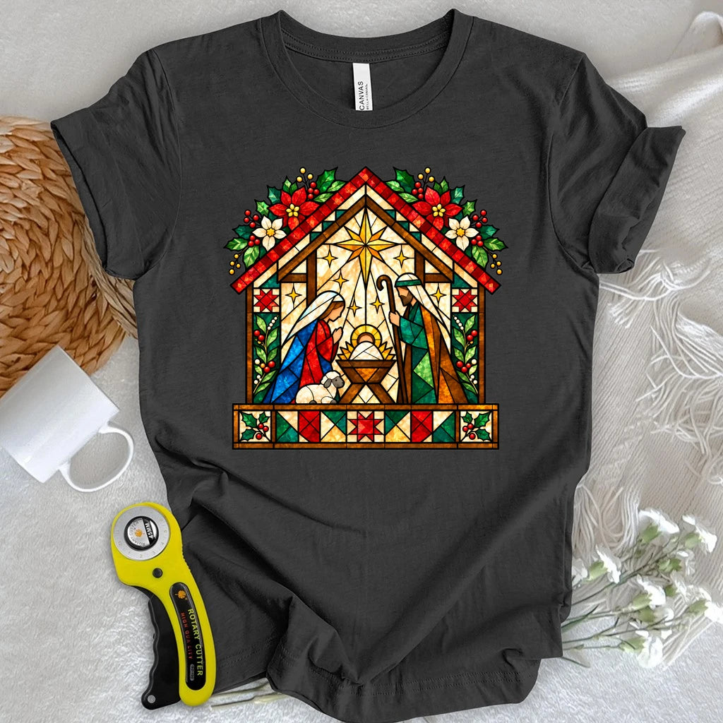 Nativity Glass Stain Quilt T-shirt