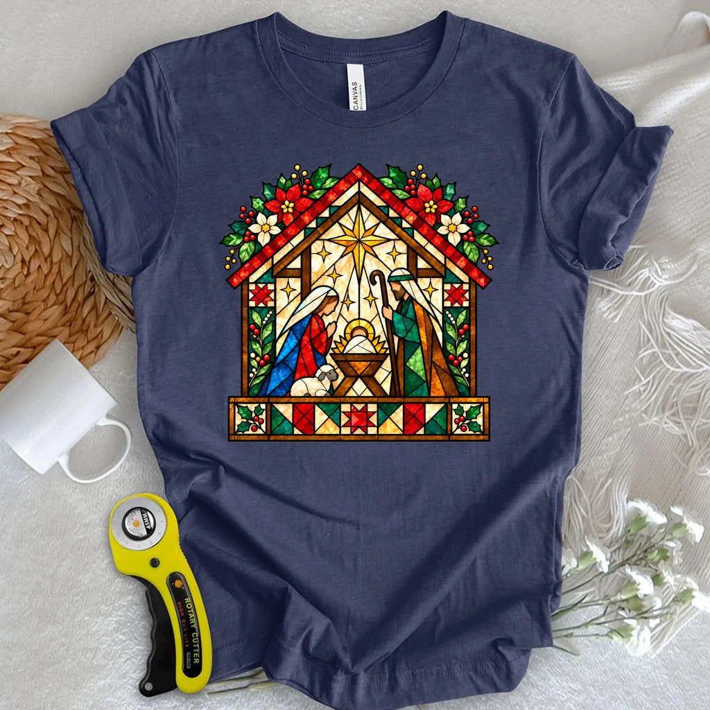 Nativity Glass Stain Quilt T-shirt
