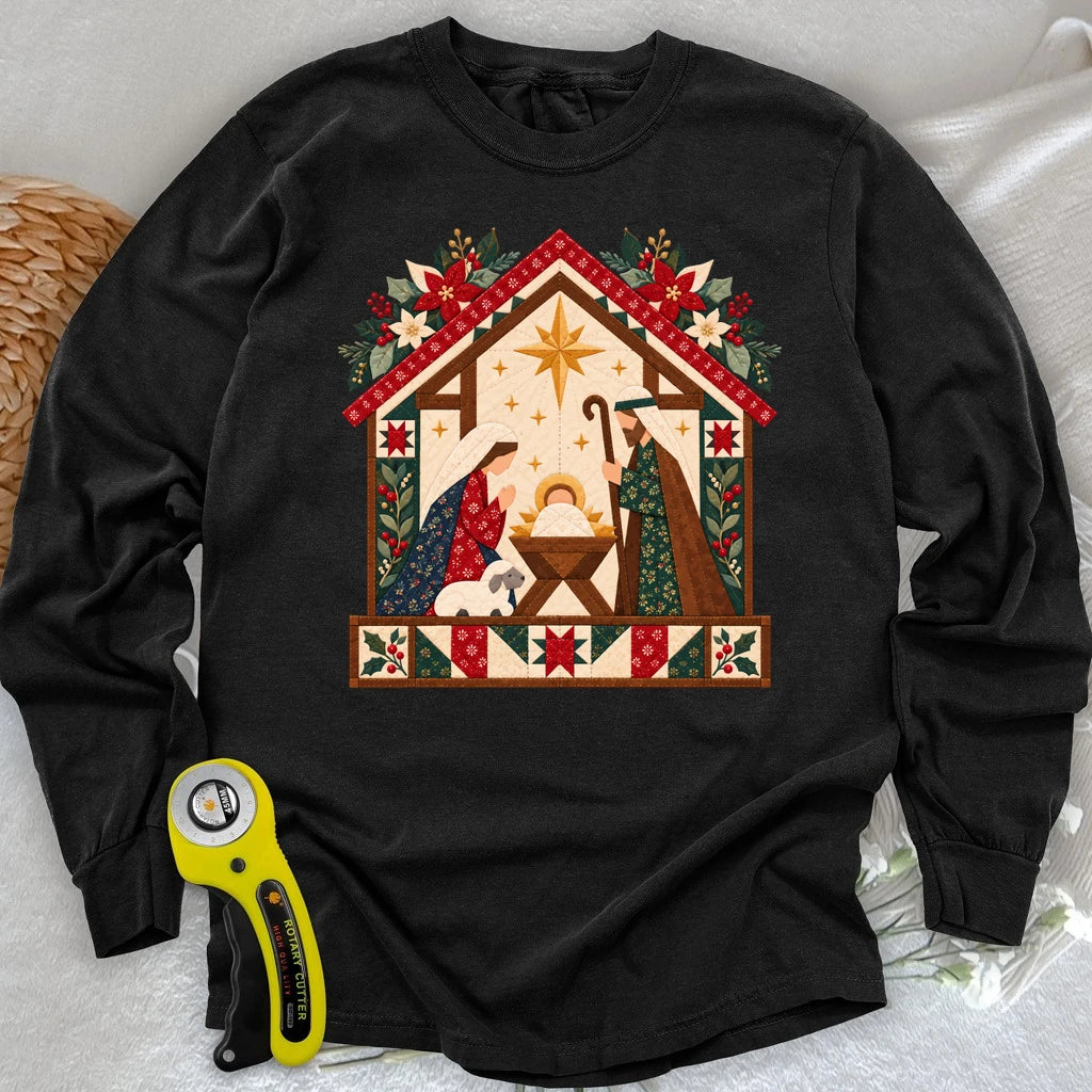 Christmas Nativity Quilt House Long Sleeve T-shirt