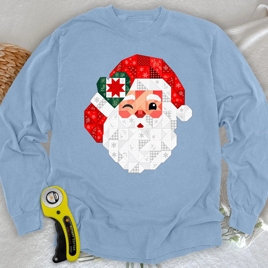 Santa’s Patchwork Wink Long Sleeve T-shirt