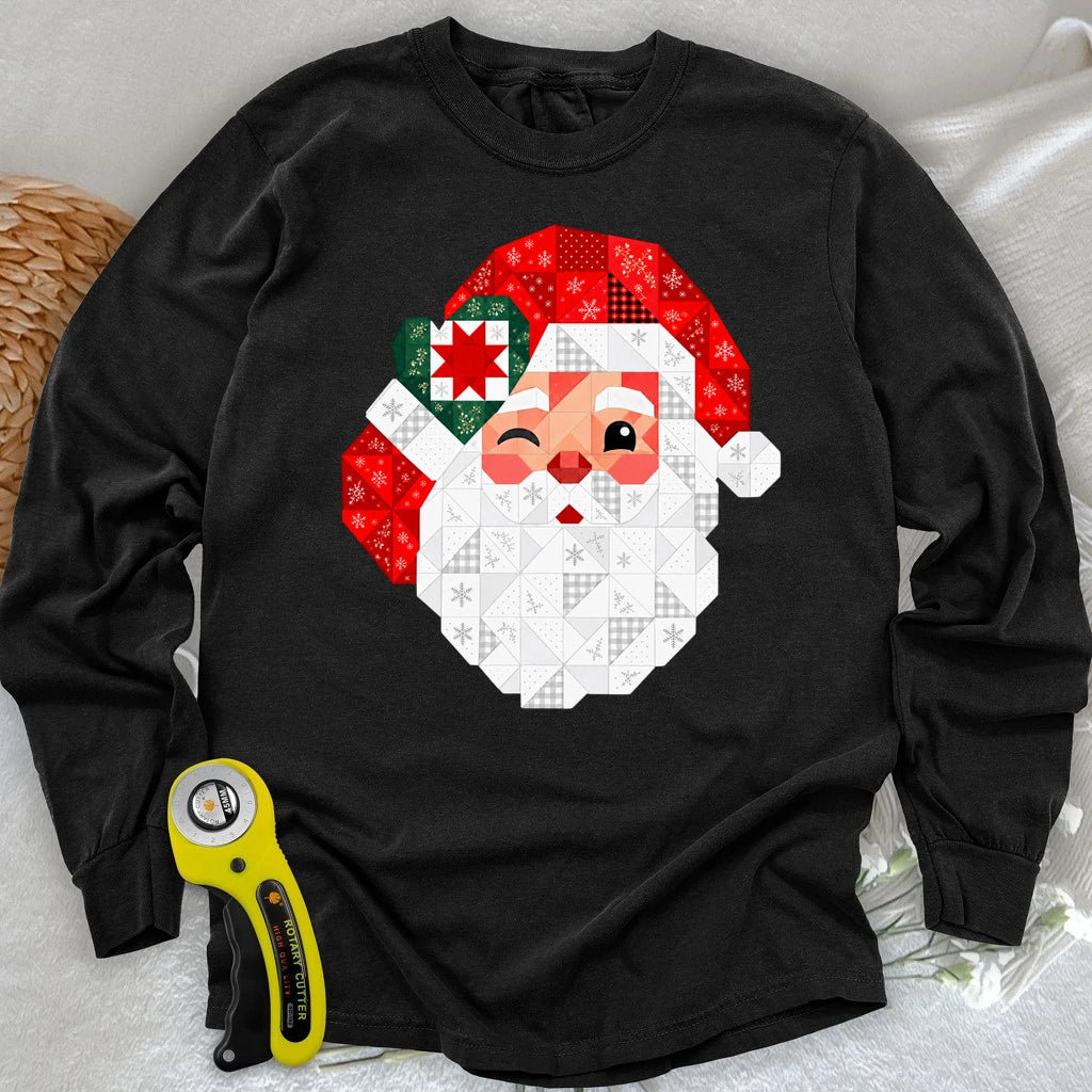 Santa’s Patchwork Wink Long Sleeve T-shirt