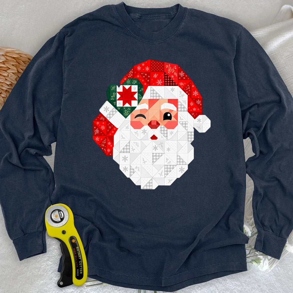 Santa’s Patchwork Wink Long Sleeve T-shirt