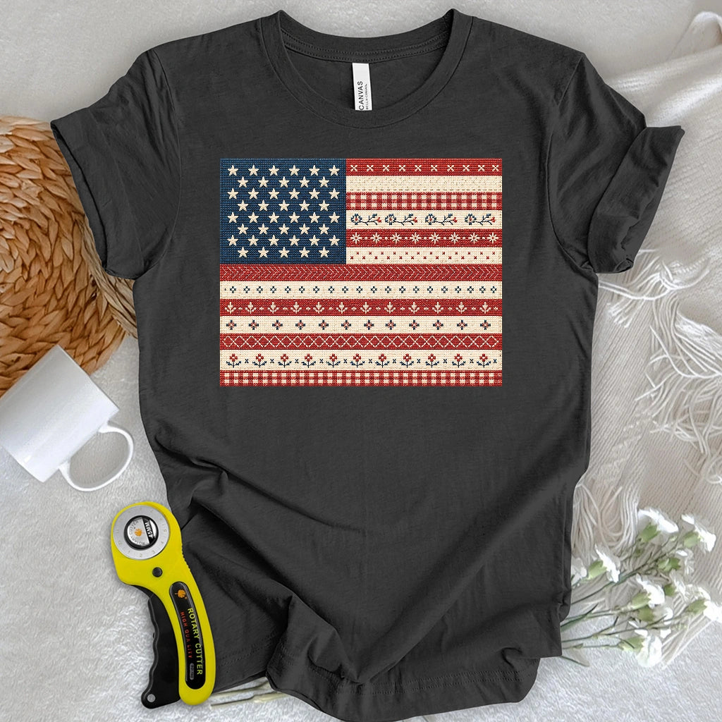 American Flag Cross-Stitch Sampler T-shirt