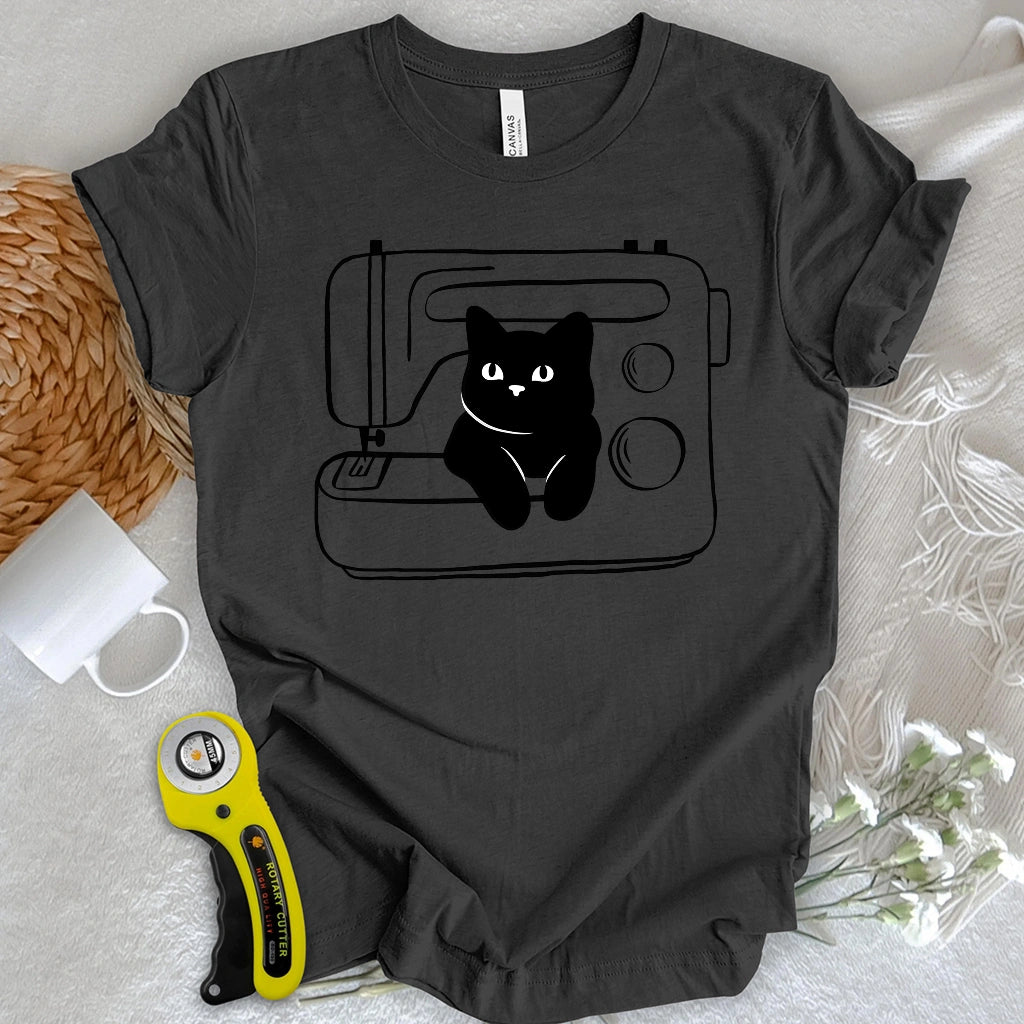 Black cat machine T-shirt