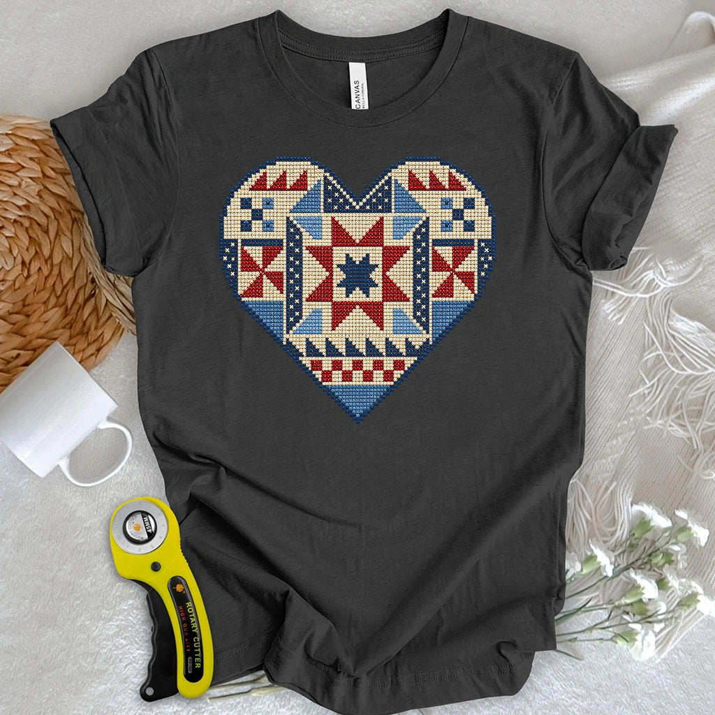Cross-Stitched Quilt Heart T-shirt