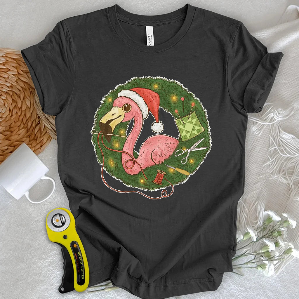 Flamingo's Quiltmas Wreath T-shirt