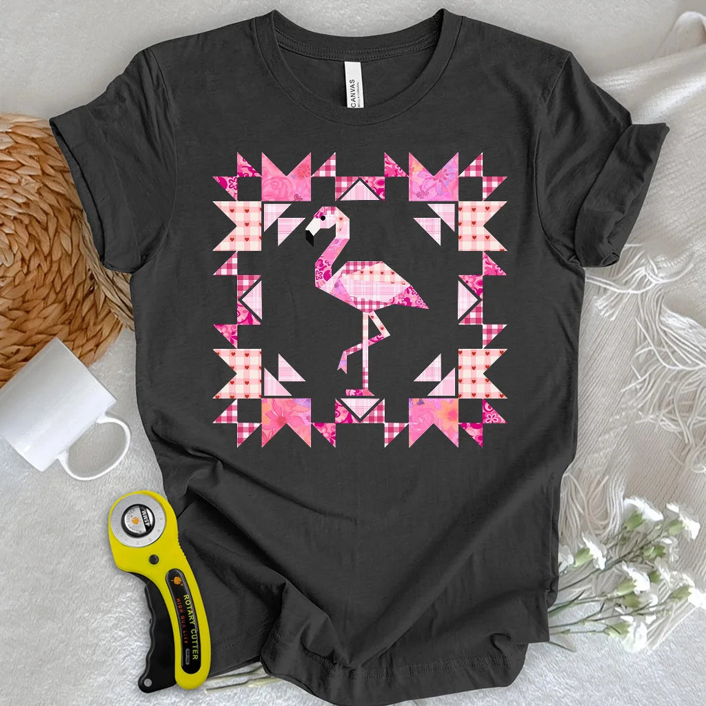 T-shirt à empiècements patchwork Flamant rose