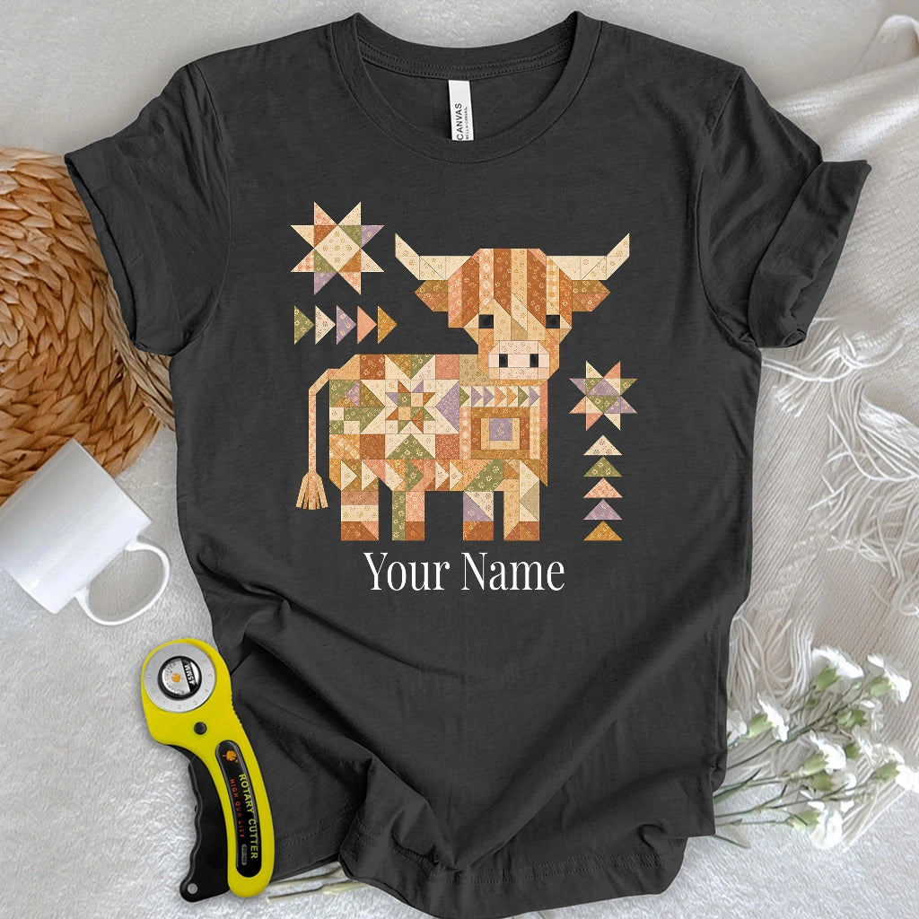"Custom Name" Patchwork Highland Cow T-shirt