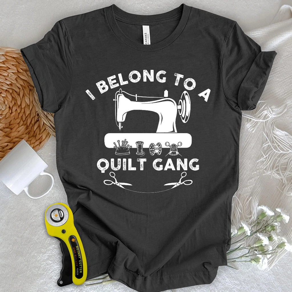 In a quilt gang T-shirt
