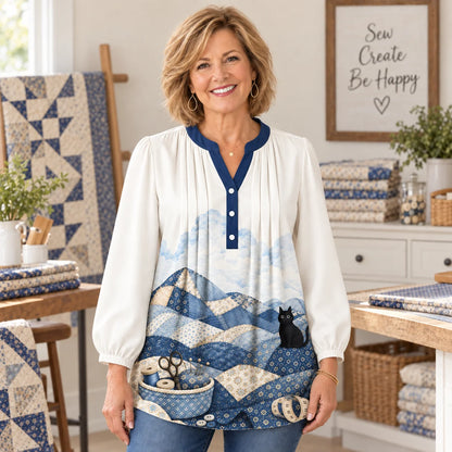 Patchwork-Bergkatzen-Bluse
