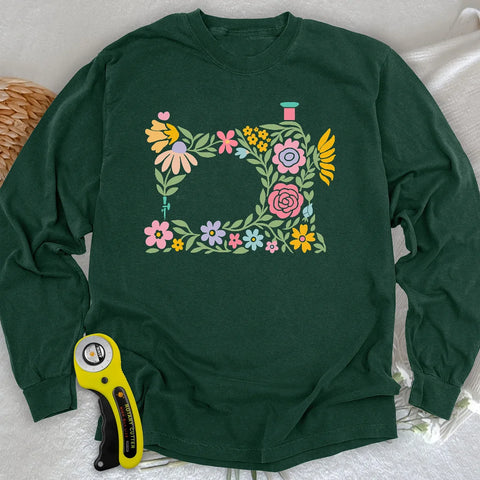 Langarm-T-Shirt mit abstrakter Blumenmaschine