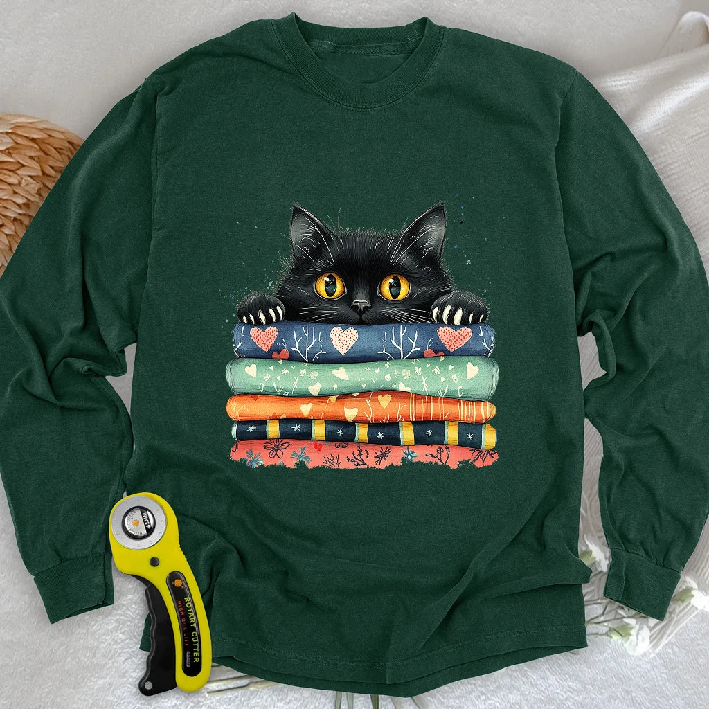 T-shirt manches longues Chat sur tissu