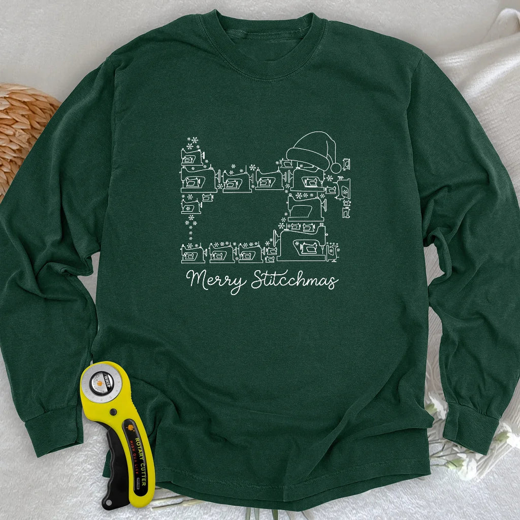 Langarm-T-Shirt mit Merry Stitchmas-Aufdruck