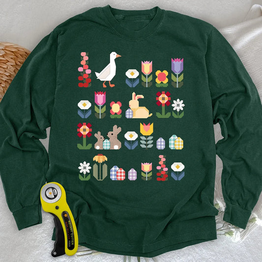 Patchwork-Blumen Langarmshirt