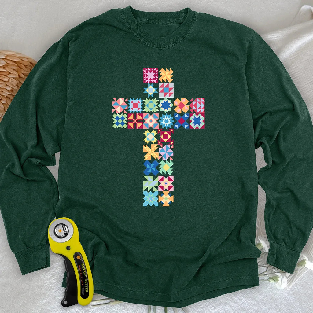 Patchwork Faith Cross Long Sleeve T-shirt