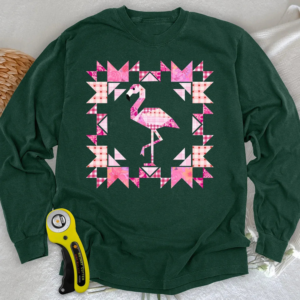Patchwork-Flamingo-Panel-Langarmshirt