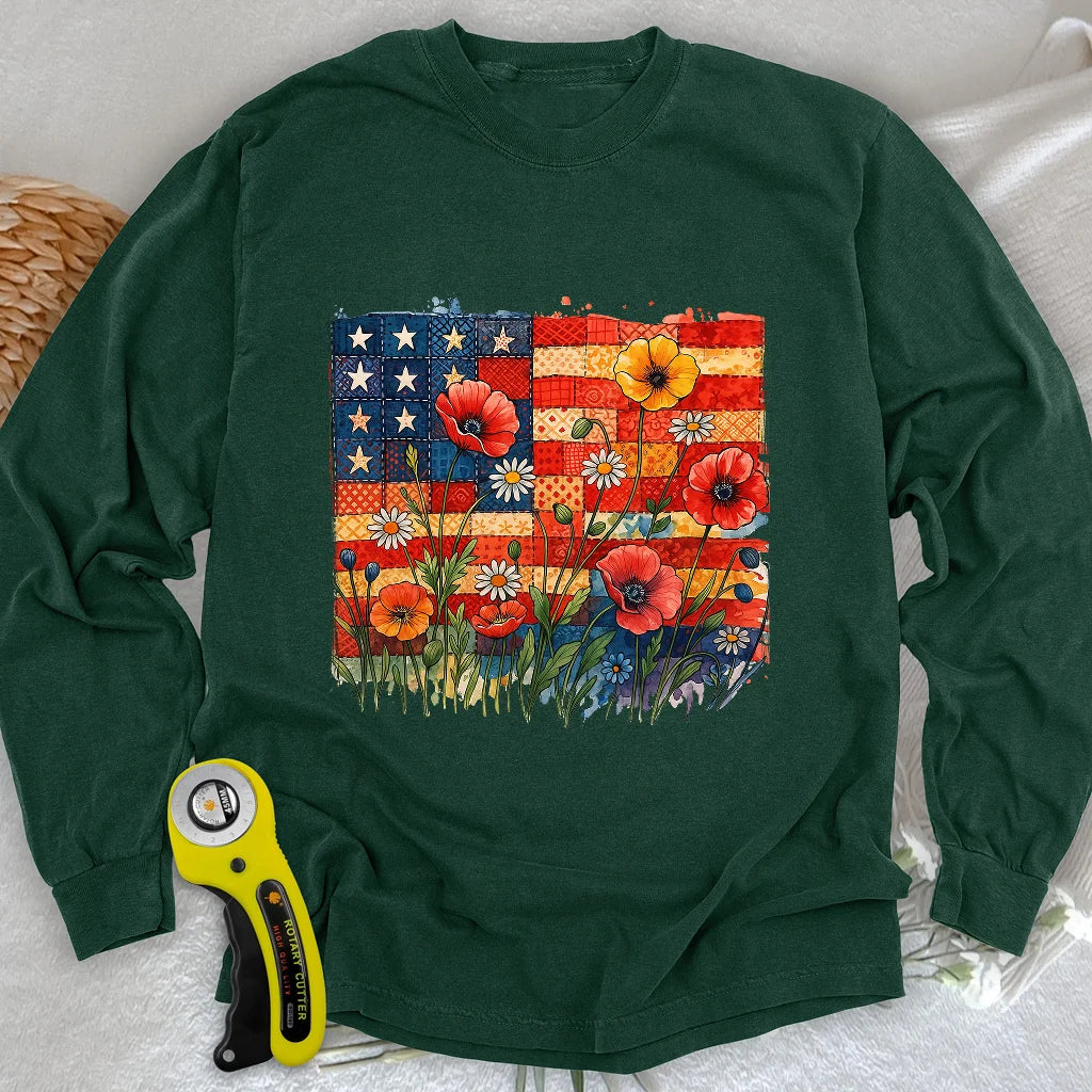 T-shirt à manches longues motif floral patchwork
