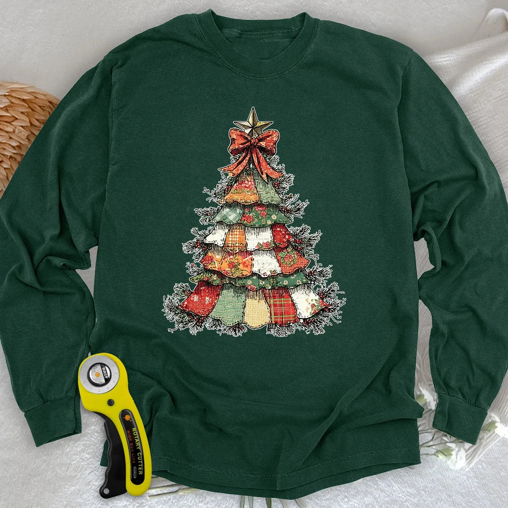 Patchwork Weihnachtsbaum Langarmshirt