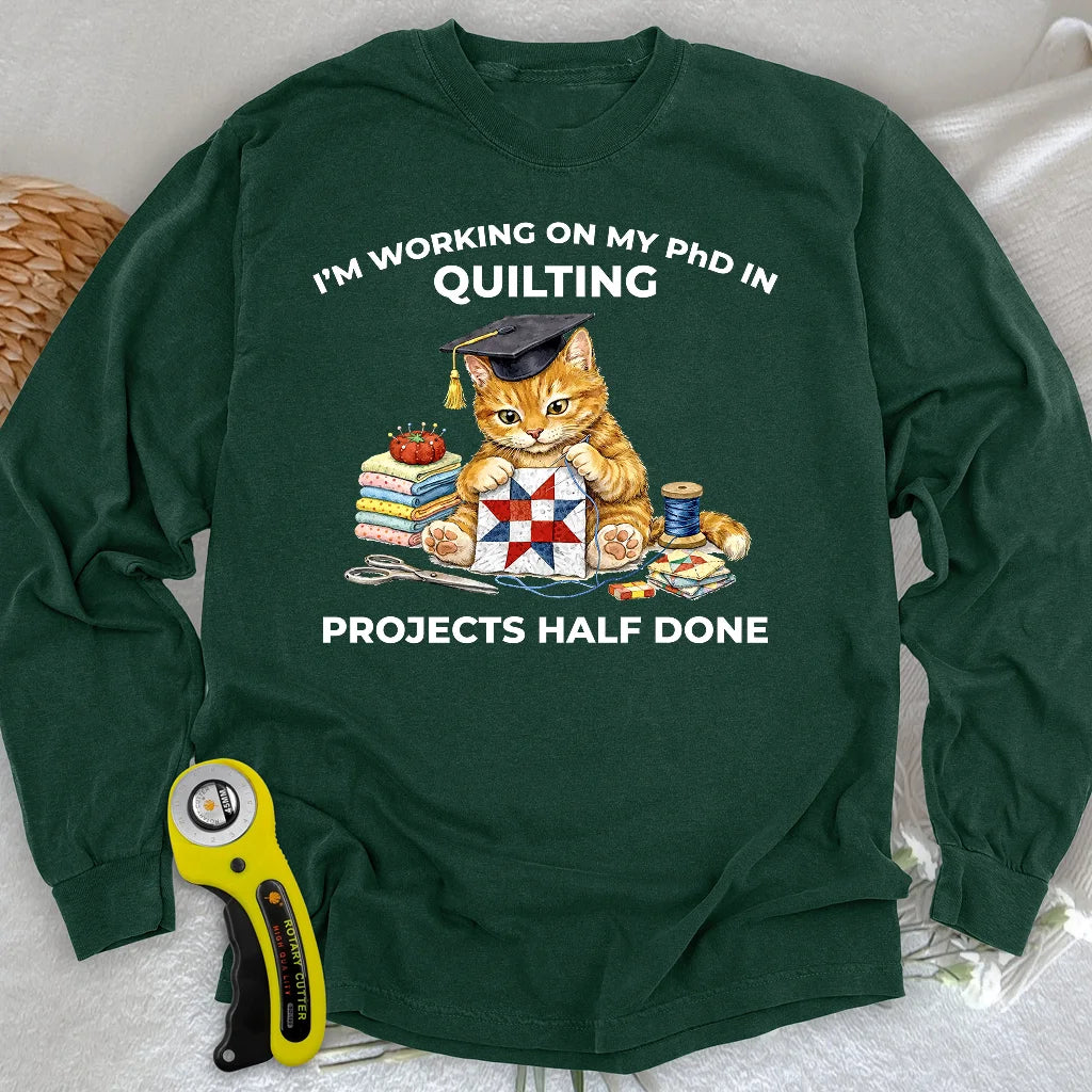 PhD in Quilting Langarm-T-Shirt