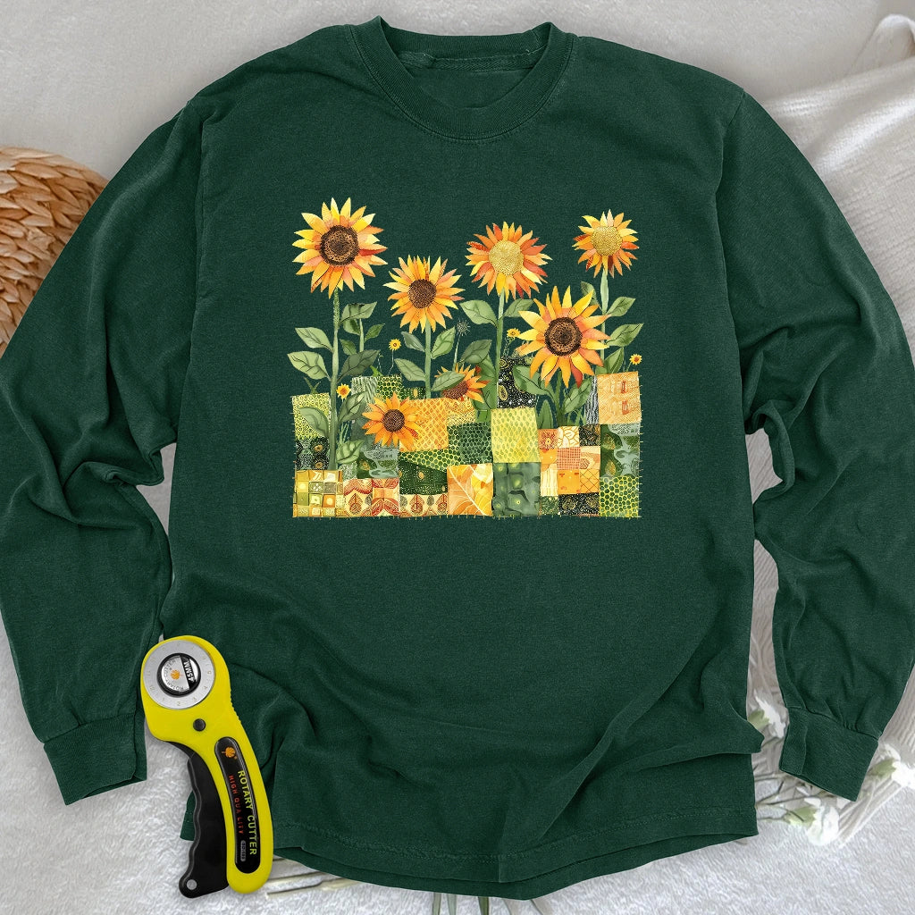 Quilted Sunflower Field Long Sleeve T-shirt