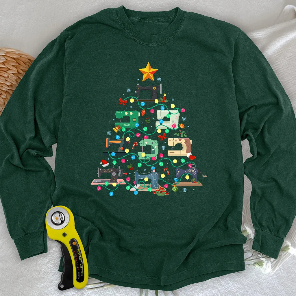 T-shirt à manches longues motif sapin de Noël cousu