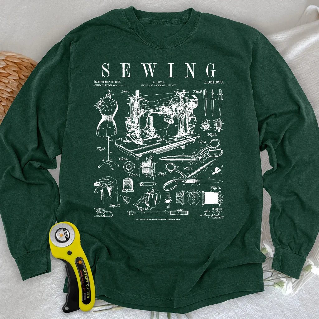 Sewing Tools Pattern Long Sleeve T-shirt