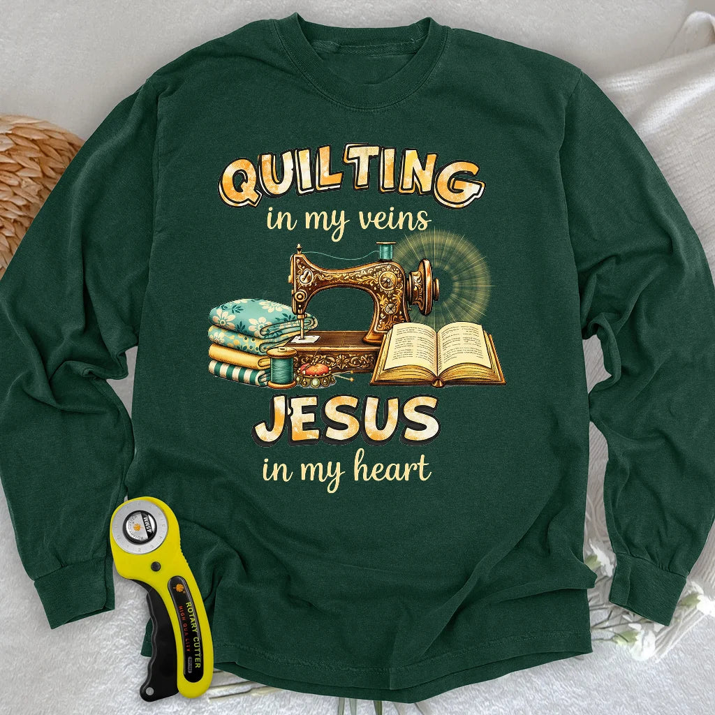 Genäht mit Jesus Langarm-T-Shirt
