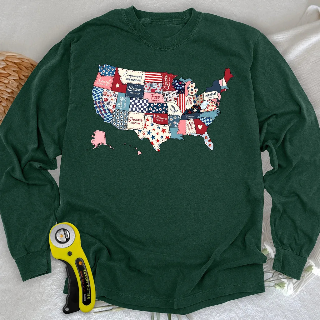 USA Quilt Map Long Sleeve T-shirt