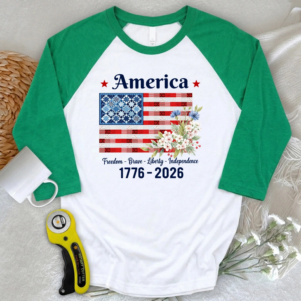 American Patchwork Bloom 3/4 Sleeve T-shirt