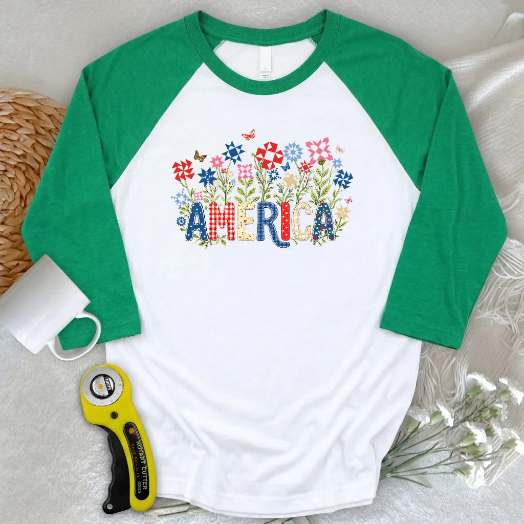Appliqué America 3/4 Sleeve T-shirt